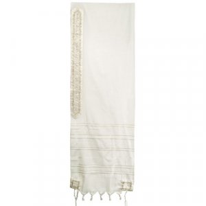 Wool Prayer Shawl Stripes and Embroidered Silver Jerusalem Images - Yair Emanuel
