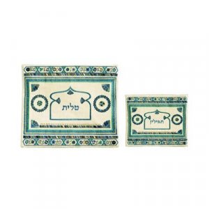 Emanuel Embroidered Prayer Shawl and Tefillin Bag - Turquoise Oriental Gate
