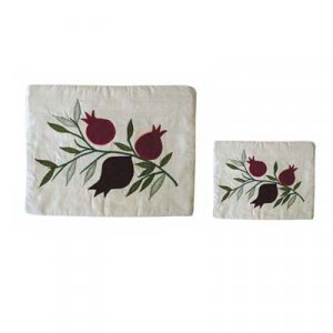 Yair Emanuel Raw Silk Prayer Shawl Tallit Bag Set with Silk Appliques - Pomegranates