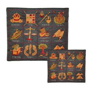 Emanuel Embroidered Tallit & Tefillin Bag Set - 12 Tribes Emblems on Blue