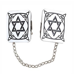 Prayer Shawl Tallit Clips with Chain - Decorative Star of David