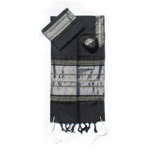 Handwoven Black Silk Prayer Shawl Tallit Set with Silver Stripes - Gabrieli