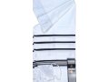 Acrylic Non-Slip Prayer Shawl, Checkerboard Textured Weave - Black and Silver Stripes