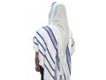 Acrylic Non-Slip Prayer Shawl, Checkerboard Textured Weave - Blue and Silver Stripes