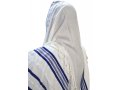 Acrylic Non-Slip Prayer Shawl, Checkerboard Textured Weave - Blue and Silver Stripes