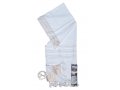 Acrylic Non-Slip Prayer Shawl, Checkerboard Textured Weave  White and Gold Stripes