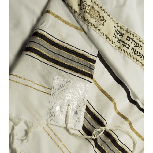 Acrylic Tallit Prayer Shawl with Black and Gold Stripes - Talitania