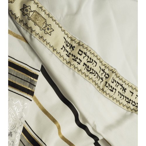 Acrylic Tallit Prayer Shawl with Black and Gold Stripes - Talitania