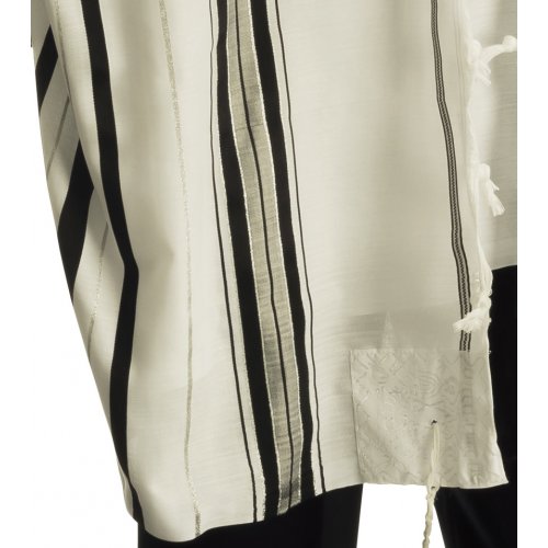 Acrylic Tallit Prayer Shawl with Black and Silver Stripes - Talitania