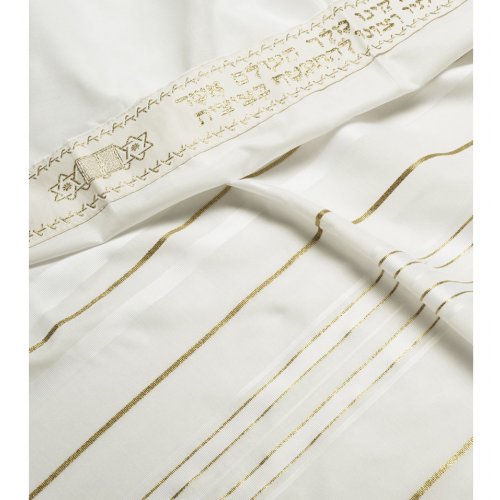 Acrylic Tallit Prayer Shawl with White and Gold Stripes - Talitania