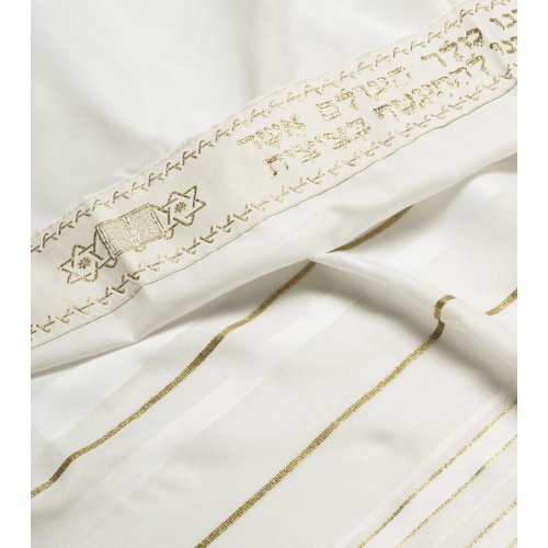 Acrylic Tallit Prayer Shawl with White and Gold Stripes - Talitania