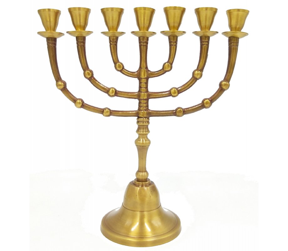 Antique Look of Dark Colored Gold Brass Seven Branch Menorah - 10