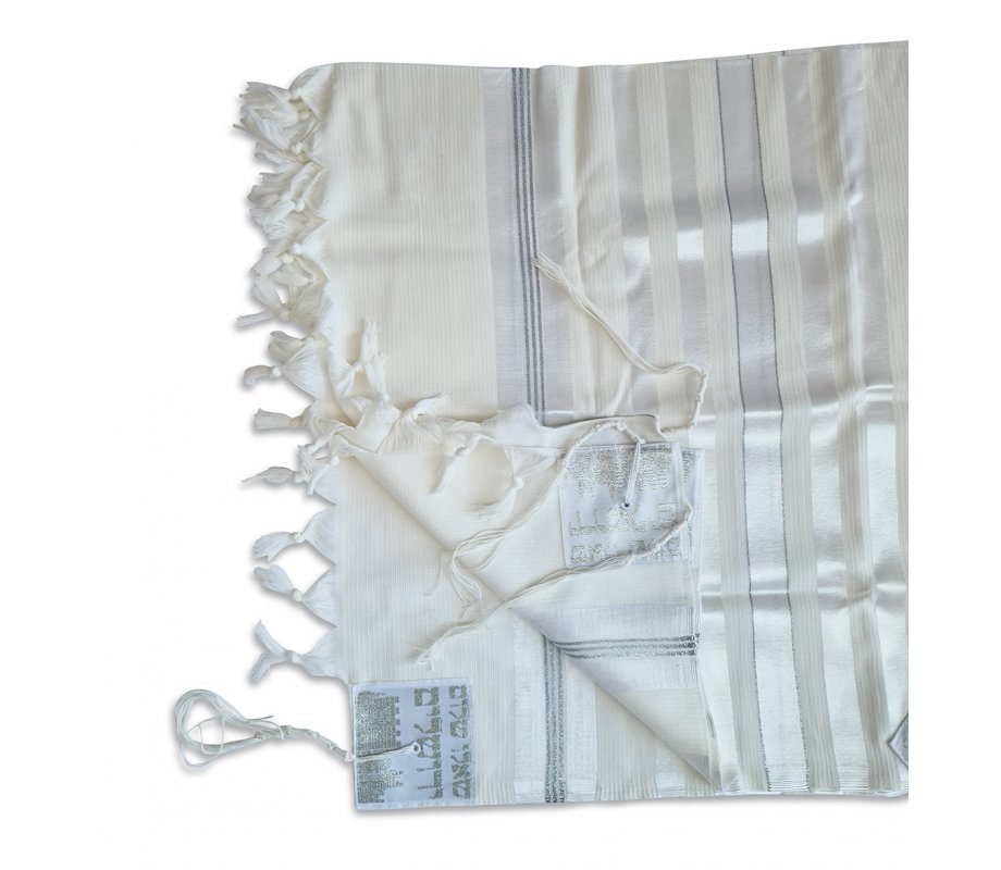 Barak Talitnia, Lightweight Wool Tallit Prayer Shawl Non-slip - Silver Stripes