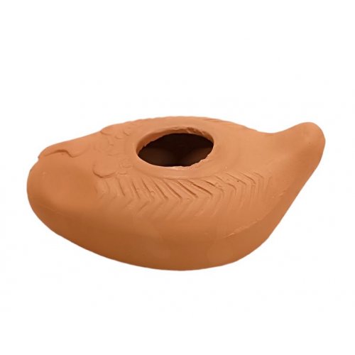 Biblical Style Clay Oil Lamp with Decorative Geometric Engravings