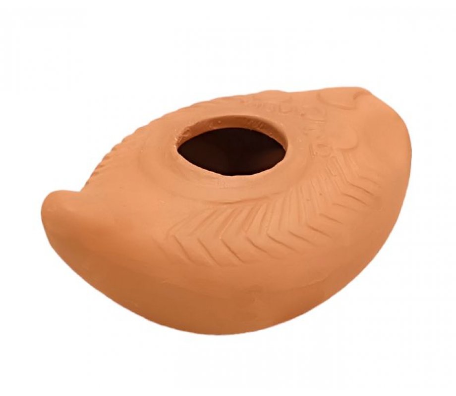 Biblical Style Clay Oil Lamp with Decorative Geometric Engravings