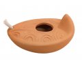 Biblical Style Clay Oil Lamp with Decorative Leaf Engravings