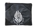 Black Faux Leather Tallit and Tefillin Bag Set, Embroidered - Breslev Flames