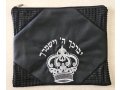 Black Faux Leather Tallit and Tefillin Bag Set, Embroidered - Priestly Blessing