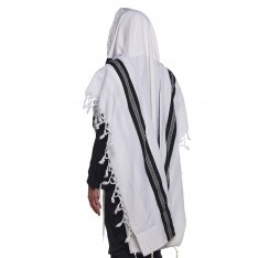Black with Herringbone Stripe Shabbat Wool Tallit Non Slip Prayer Shawl