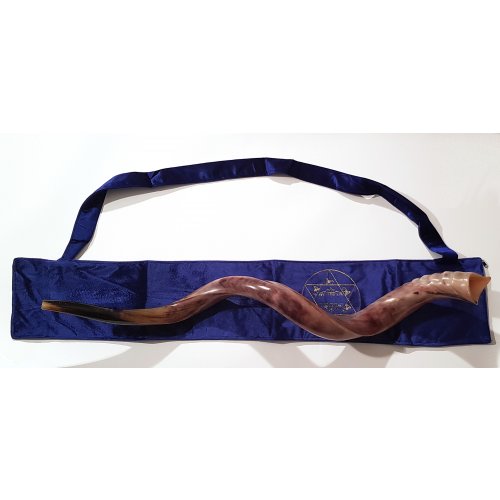 Blue Velvet Pouch for Yemenite Shofar - Gold Embroidered Jerusalem & Star of David