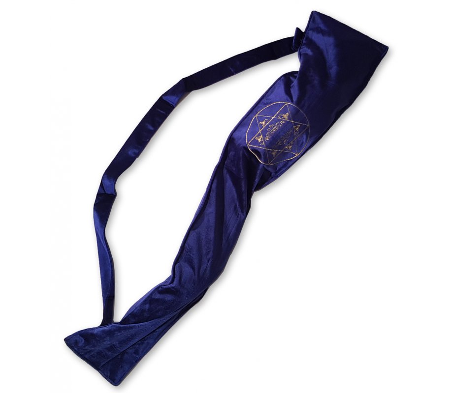 Blue Velvet Pouch for Yemenite Shofar - Gold Embroidered Jerusalem & Star of David