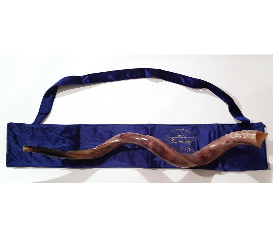 Blue Velvet Pouch for Yemenite Shofar - Gold Embroidered Jerusalem & Star of David