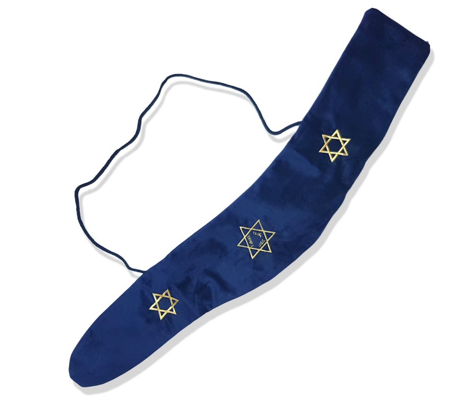 Blue Velvet Shofar Pouch, Stars of David - for Yemenite Shofar 36 - 46 inches long