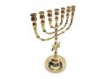 Brass Seven Branch Menorah, Gleaming Gold with Decorative Star of David on Stem - 10