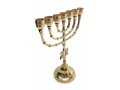 Brass Seven Branch Menorah, Gleaming Gold with Decorative Star of David on Stem - 10