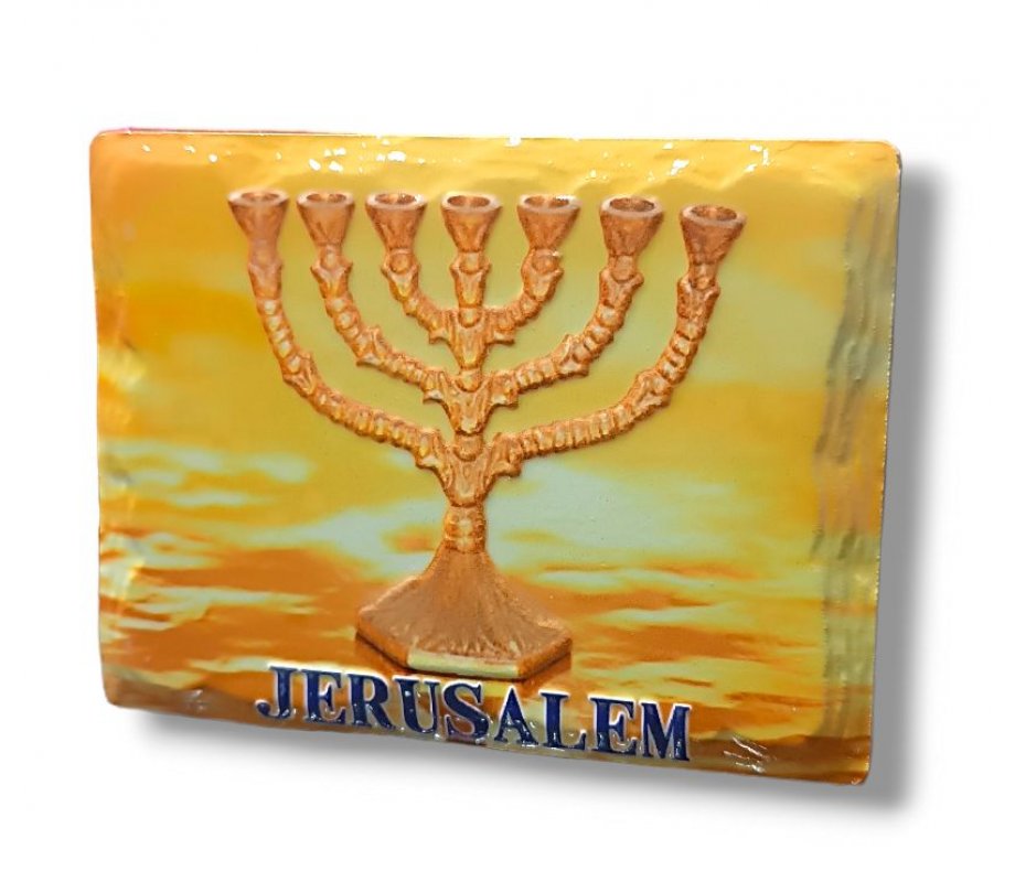 Ceramic Textured Magnet - Seven Branch Golden Temple Menorah