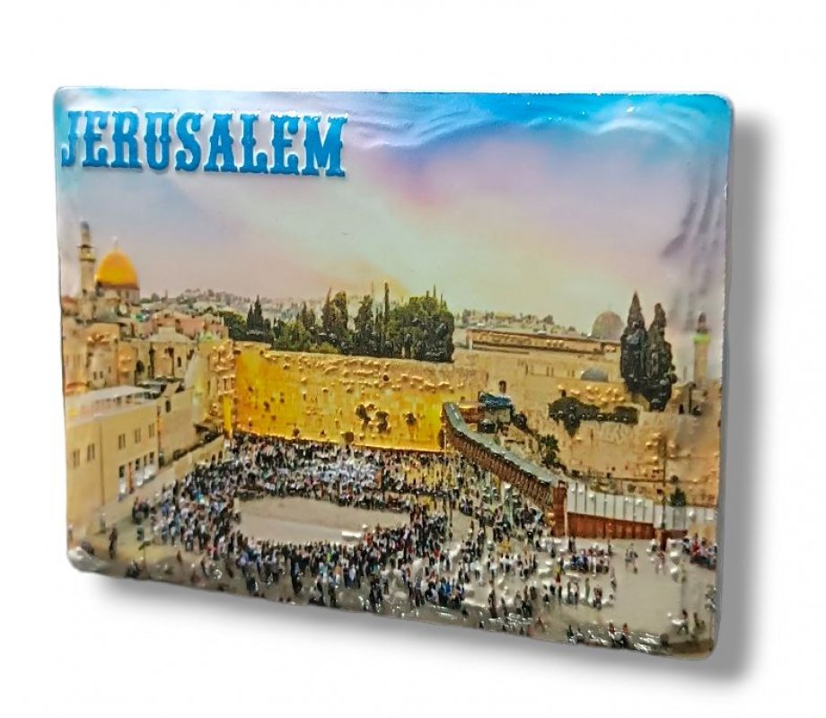 Ceramic Textured Magnet - Western Wall with Jerusalem of Gold
