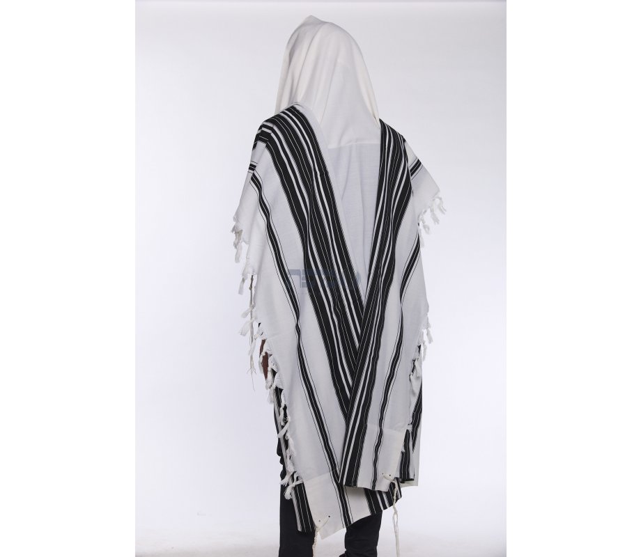 Chabad Wool Non Slip Prayer Shawl - Black Stripes and No Tzitzit in Corners (Default