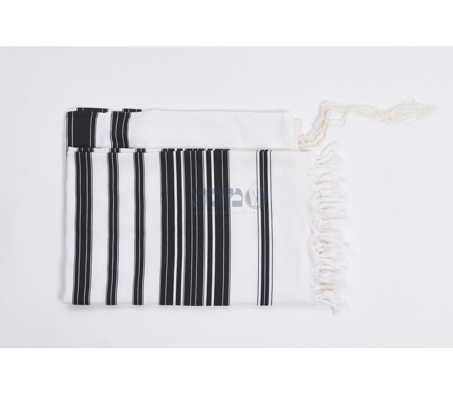 Chabad Wool Non Slip Prayer Shawl - Black Stripes and No Tzitzit in Corners (Default