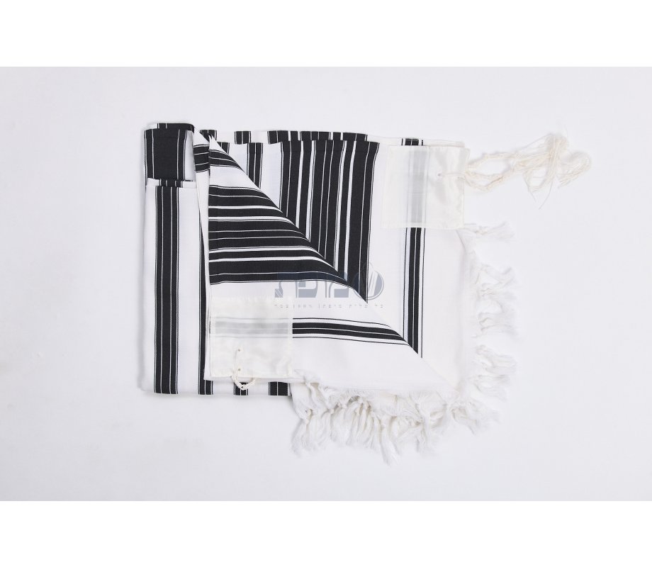Chabad Wool Non Slip Prayer Shawl - Black Stripes and No Tzitzit in Corners (Default