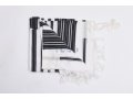 Chabad Wool Non Slip Prayer Shawl - Black Stripes and Standard Tzitzit in Corners (Default