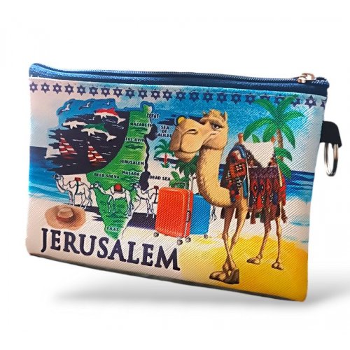 Cheerful Polyester Change Purse with Map of Israel, Camels and More for Tourists
