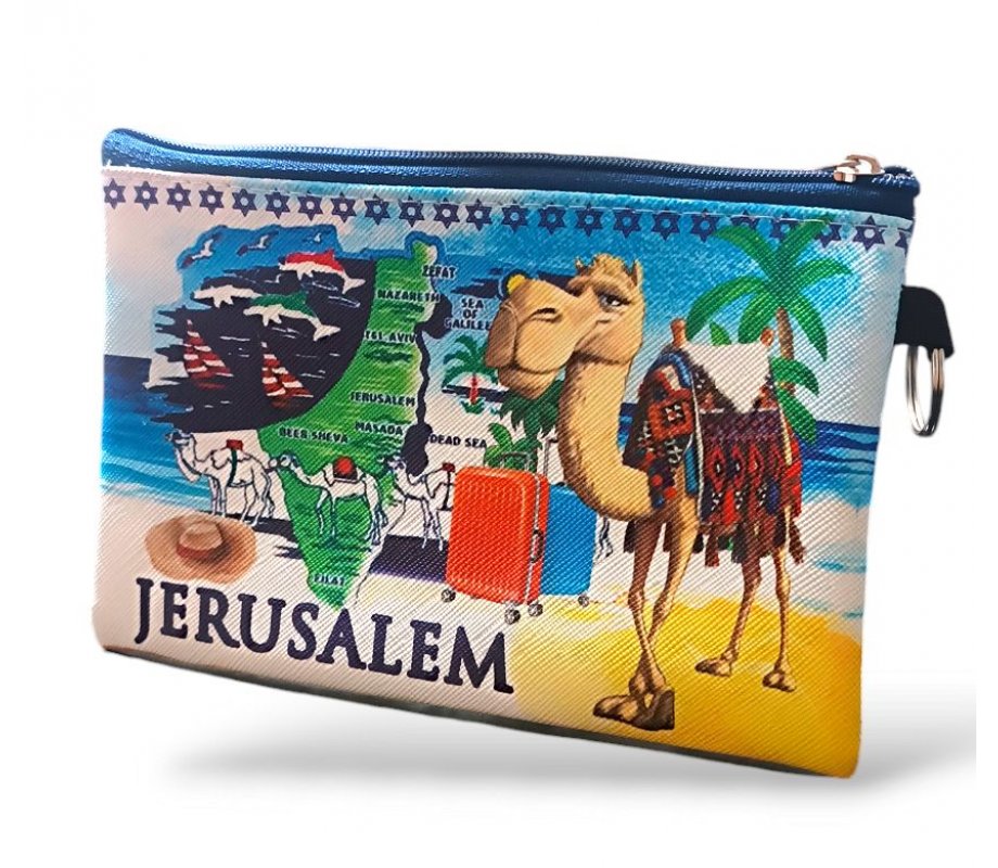 Cheerful Polyester Change Purse with Map of Israel, Camels and More for Tourists