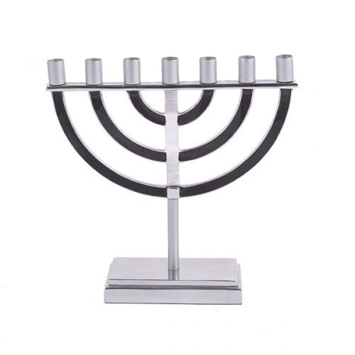 Classic Design 7 Branch Menorah, Black and Silver - Yair Emanuel