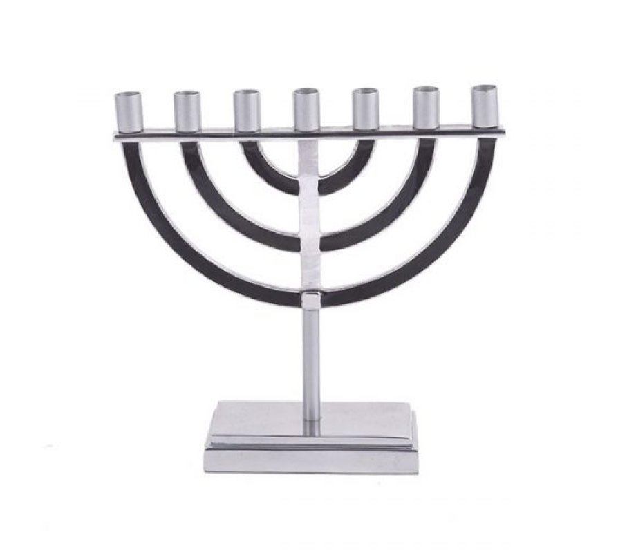 Classic Design 7 Branch Menorah, Black and Silver - Yair Emanuel
