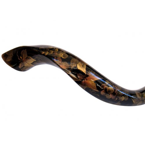 Collectors Hand Painted Kudu Shofar with Gold Grapevine