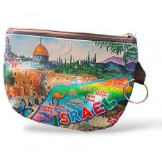 Colorful Change Purse, Jerusalem View with Dove and Map  Polyester