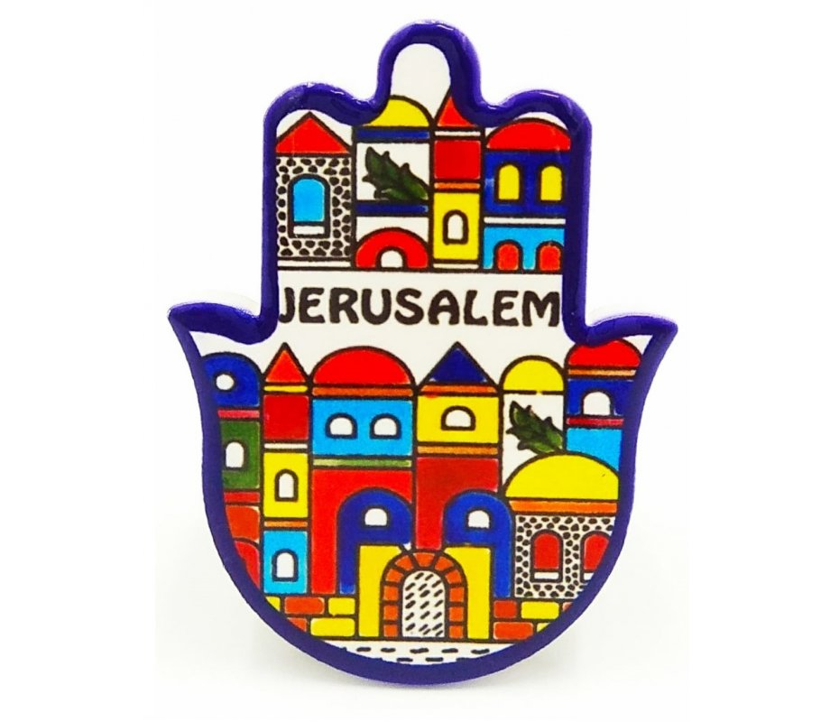 Colorful Jerusalem Images - Ceramic Hamsa Magnet