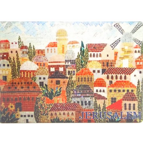 Colorful Jerusalem and its Landmark Windmill - Ceramic Magnet