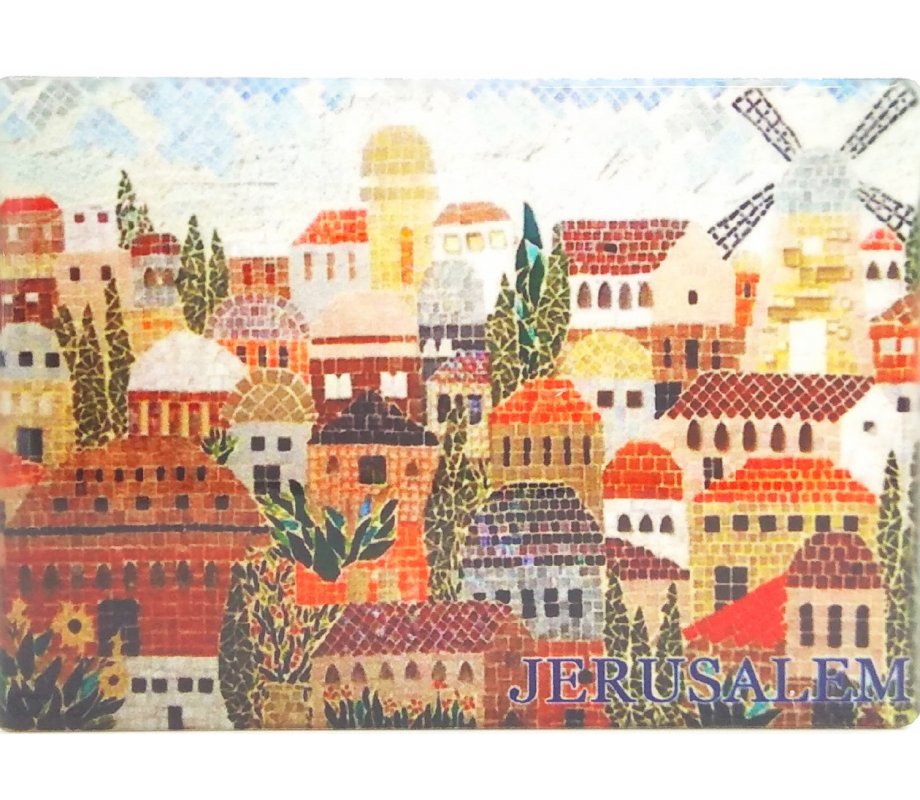 Colorful Jerusalem and its Landmark Windmill - Ceramic Magnet