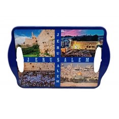 Colorful Serving Tray Displaying Four Famous Tourist Sites in Jerusalem