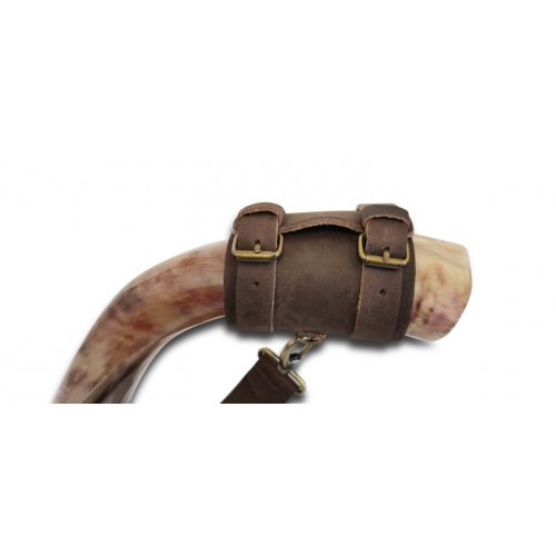 Custom Text Personalized Leather Shoulder Strap Carrying Yemenite Shofar Kudu Horn