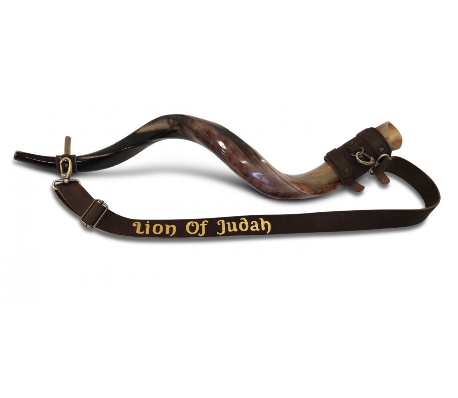 Custom Text Personalized Leather Shoulder Strap Carrying Yemenite Shofar Kudu Horn