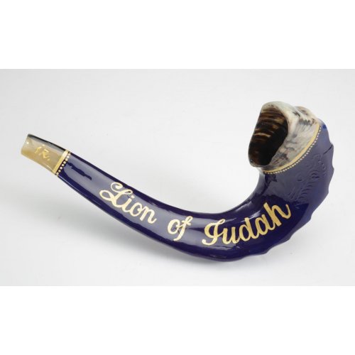 Decorated Hand Painted Ram's Horn Shofar -Lion of Judah Design