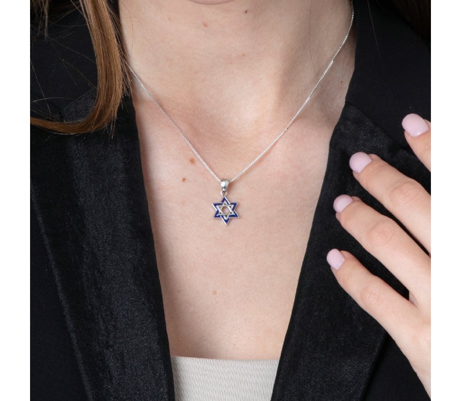 Double Star of David Pendant with Jerusalem Images on Reverse - Sterling Silver