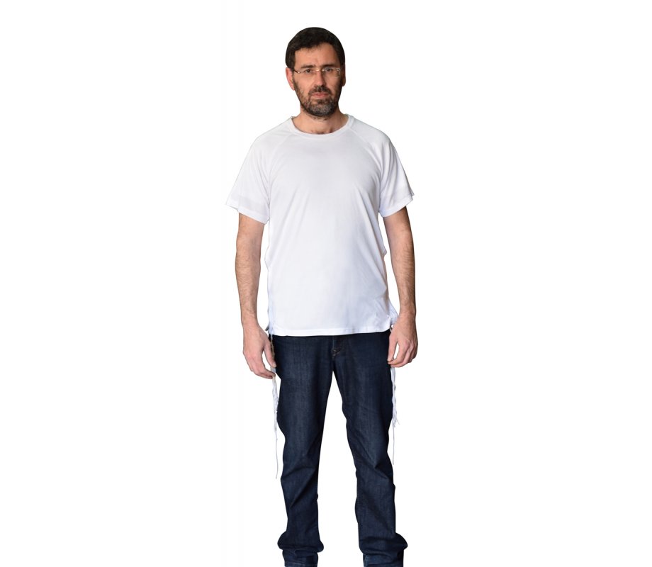 T-Shirt with Tzitzit Attached Adult Size - White